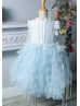 Ice Blue Ruffled Tulle Flower Girl Dress
